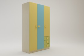 Шкаф 3-х створчатый с ящиками Смайли (Желтый/Голубой/Зеленый/корпус Клен) в Кодинске - kodinsk.katalogmebeli.com | фото