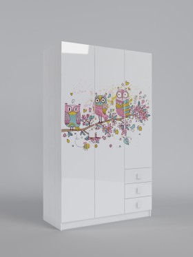 Шкаф 3-х створчатый с ящиками Совушки (Белый/корпус Выбеленное дерево) в Кодинске - kodinsk.katalogmebeli.com | фото