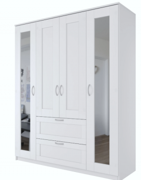 Шкаф четырехдверный Сириус с 2 зеркалами и 2 ящиками белый в Кодинске - kodinsk.katalogmebeli.com | фото 1