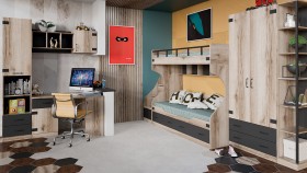 Шкаф для одежды комбинированный «Окланд» (Фон Черный/Дуб Делано) в Кодинске - kodinsk.katalogmebeli.com | фото 4