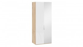 Шкаф для одежды с 1 глухой и 1 зеркальной дверями правый «Эмбер» Яблоня Беллуно/Белый глянец в Кодинске - kodinsk.katalogmebeli.com | фото