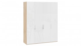 Шкаф для одежды с 4 глухими дверями «Эмбер» Яблоня Беллуно/Белый глянец в Кодинске - kodinsk.katalogmebeli.com | фото