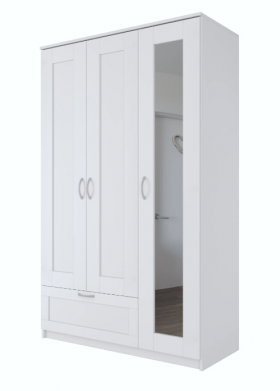 Шкаф трехдверный Сириус с зеркалом и 1 ящиком белый в Кодинске - kodinsk.katalogmebeli.com | фото 1