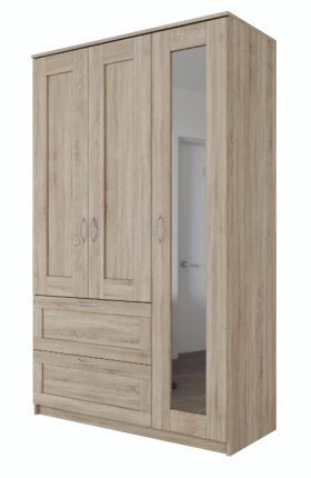 Шкаф трехдверный Сириус с зеркалом и 2 ящиками дуб сонома в Кодинске - kodinsk.katalogmebeli.com | фото